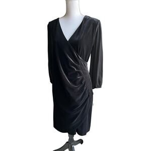 NWT Harper Rose black velvet wrap cocktail party evening midi dress size 6